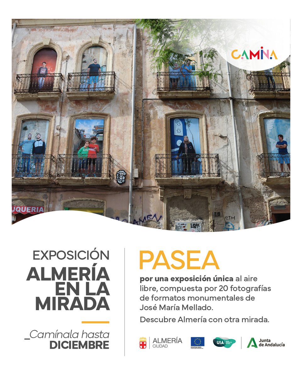 🤩¿Has visitado ya la mayor exposición fotográfica al aire libre?

📸'Almería en la mirada', de <a href="/j_m_mellado/">José María Mellado</a>, es una ruta de 20 composiciones fotográficas de vecinos y calles emblemáticas de la ciudad que recorre La Chanca-Pescadería, Casco Histórico y Centro Ciudad.

<a href="/aytoalm/">Ayuntamiento de Almería</a>
