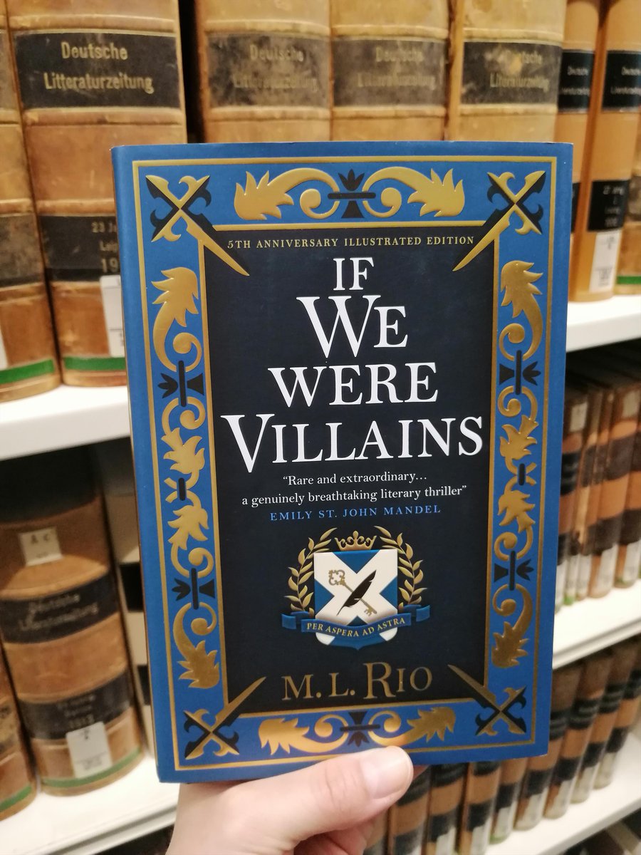 LibraryAAC's tweet photo. A new addition to our #darkacademia collection: @SureAsMel's novel "If We Were Villains" about a class of drama students embroiled in murder and intrigue, with lots of #Shakespeare references & in a beautiful anniversary edition:
#Intertextuality #MLRio https://t.co/jOcPvFrq0m