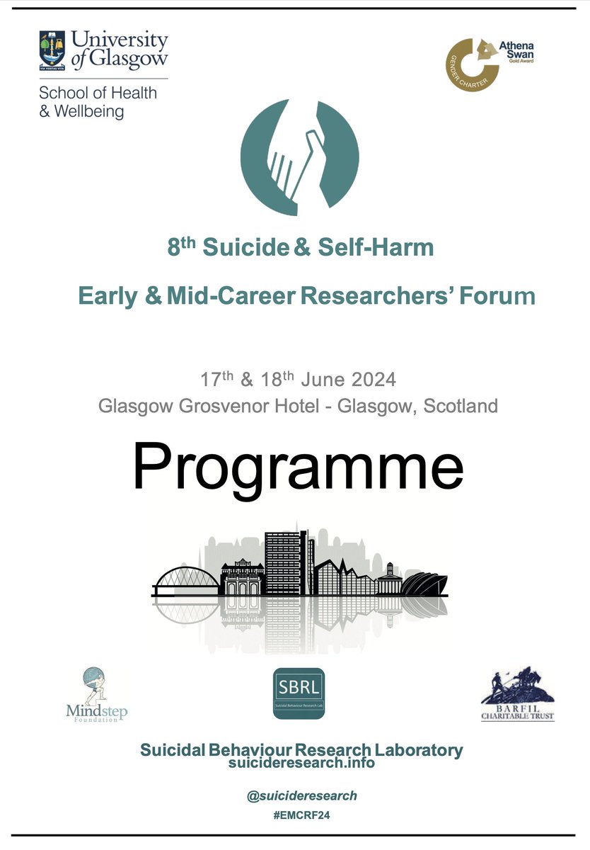 suicideresearch's tweet photo. I am really excited to welcome delegates to Glasgow from 18 countries across the globe to our 8th Suicide & Self-harm Early & Mid-Career Researchers' Forum next week.

The Forum continues to go from strength to strength - and it is 50% larger than last year!

Many thanks to the @MindstepCharity & the Barfil Charitable Trust who generously support our research & the Forum 🙏

#EMCRF24