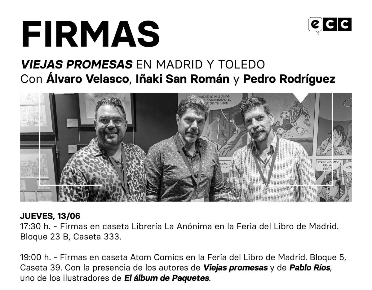 eccediciones's tweet photo. ¡LA SEGUNDA EDICIÓN DE VIEJAS PROMESAS ESTÁ DISPONIBLE! 🥳

Ya puedes hacerte en tu tienda o en nuestra web con el éxito de @inakisanroman, @alvaro_velasco e @ilustraperico 

Lo vamos a celebrar HOY en la @FLMadrid, casetas @laanonimalib y @ATOMCOMICS: https://t.co/thCGAKlIuW https://t.co/ssBPfgcCXw