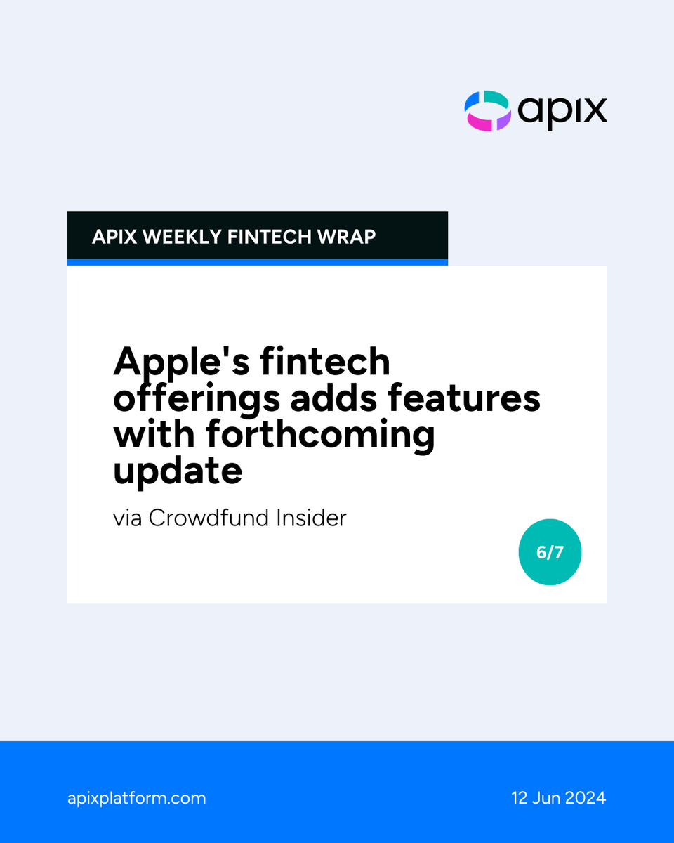 APIX_Platform's tweet image. 📲 @Apple's fintech offerings add features with forthcoming update (via @crowdfundinside)
crowdfundinsider.com/2024/06/226216…

#Apple #TechFin #FinTech