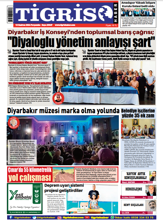 Günaydın #TigrisHaber okurları. "DİYALOGLU YÖNETİM ANLAYIŞI ŞART" manşetiyle bayilerde, web sitemiz ve sosyal medya hesaplarımızla da telefonunuzdayız. #Diyarbakır #TahirElçi