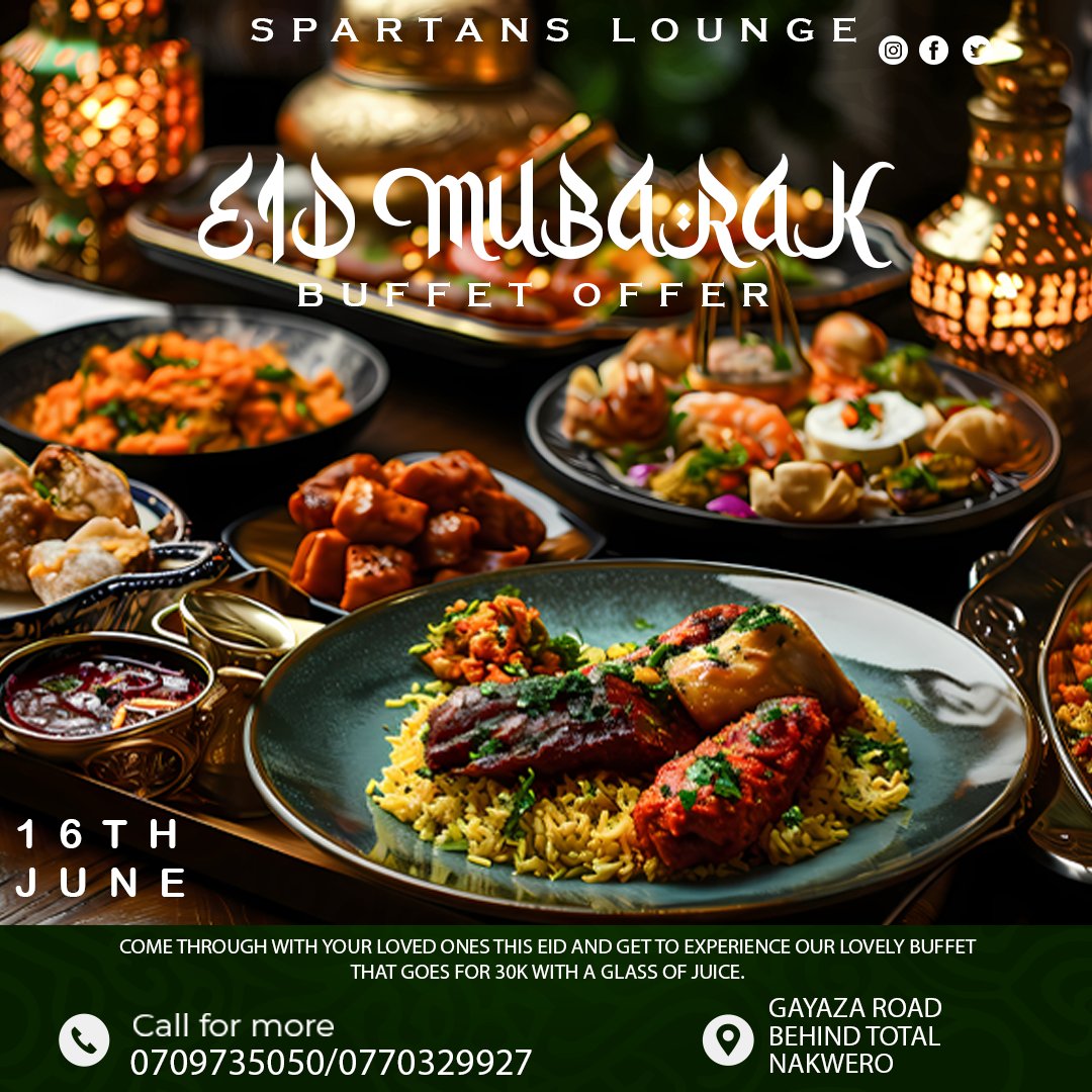 SpartansBar's tweet photo. Celebrate Eid with a feast fit for royalty at Spartans Lounge! Indulge in our luxurious Eid buffet, featuring a delectable spread of traditional and modern delights. Join us for a memorable dining experience with family and friends. 🕌✨ #EidFeast #SpartansLounge https://t.co/GI1Un56J2u