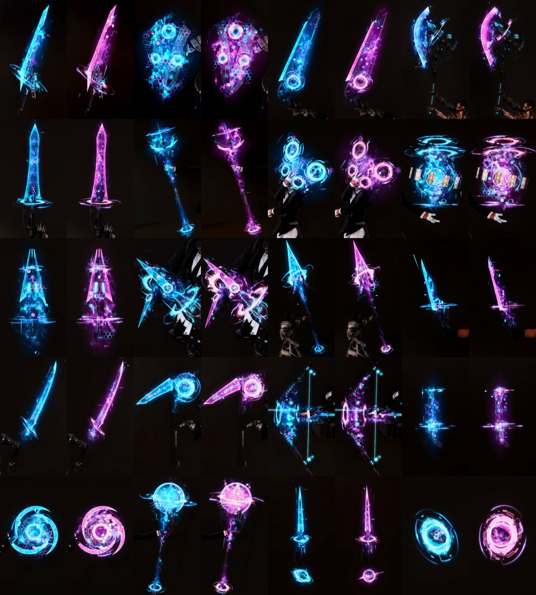 [6.55]
Mandervillous Weapons
맨더빌 웨폰 최종 - 전직업 무기 외형모음

이펙트의 컬러는 파랑->보라로 두 가지이며,
일정 간격을 두고 색상이 전환됩니다.

⬇️타래로 계속
#FF14 #FFXIV