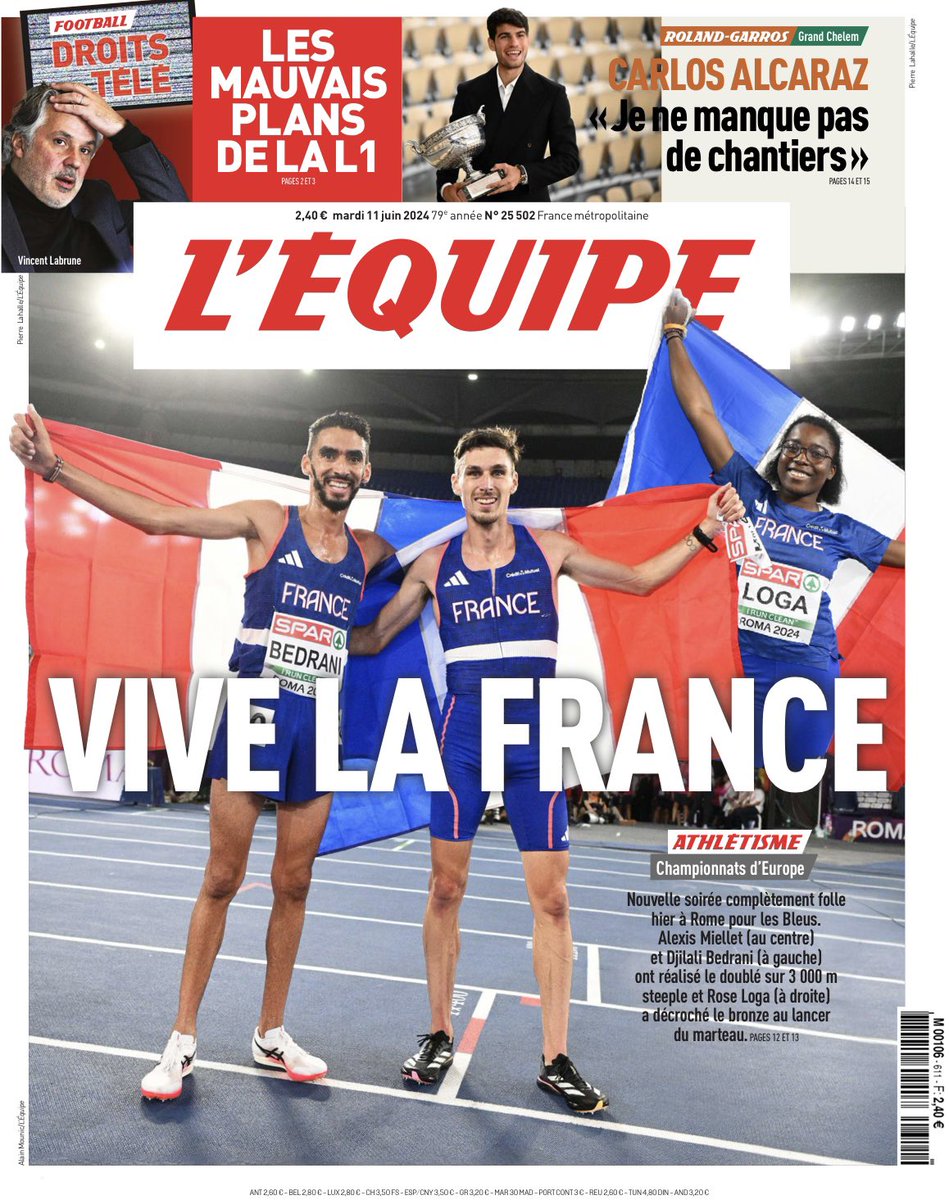 ▶️ Championnats d’Europe d’athlé : 21 pages - 2 Unes - articles numériques en pagaille sur <a href="/lequipe/">L'Équipe</a> 
#quedufoot