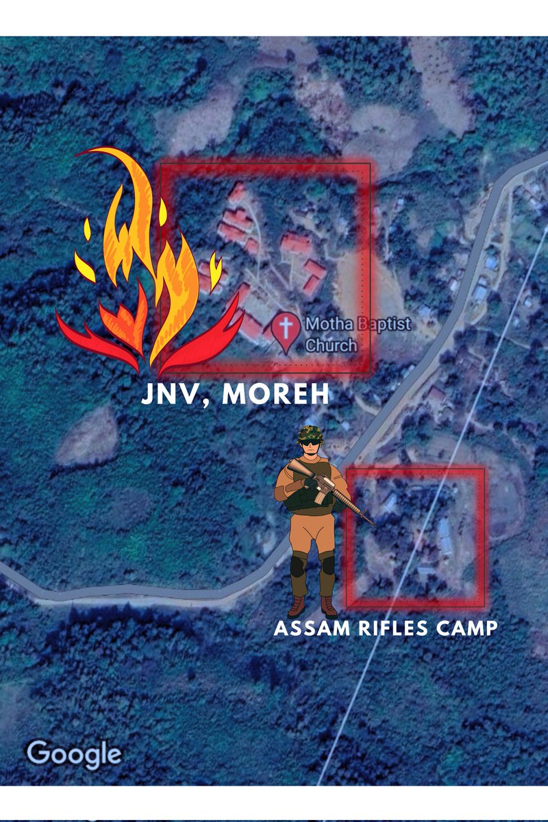 Manipur updates:
13/06/2024

Newly constructed #JNV Moreh is reported to be burnt down by the #KukiMilitants today. Interestingly, the affected buildings are just 100 metres away from Assam Rifles Camp.

<a href="/EduMinOfIndia/">Ministry of Education</a> <a href="/HMOIndia/">गृहमंत्री कार्यालय, HMO India</a> <a href="/rashtrapatibhvn/">President of India</a> <a href="/HRDMinistry/">The Students Circle ➐</a> @PIBHRD <a href="/KapilSibal/">Kapil Sibal</a>