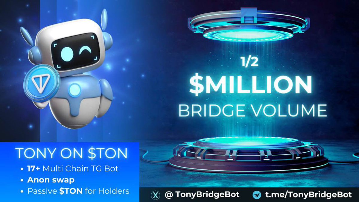 TonyBridgeBot's tweet image. We are thrilled to announce that our bridge surpassed a volume of $500,000! 

Tony is very excited about this milestone and looks forward to continued growth and success. Thank you for your support! 💎

Tony keeps building! 👀 $TNY