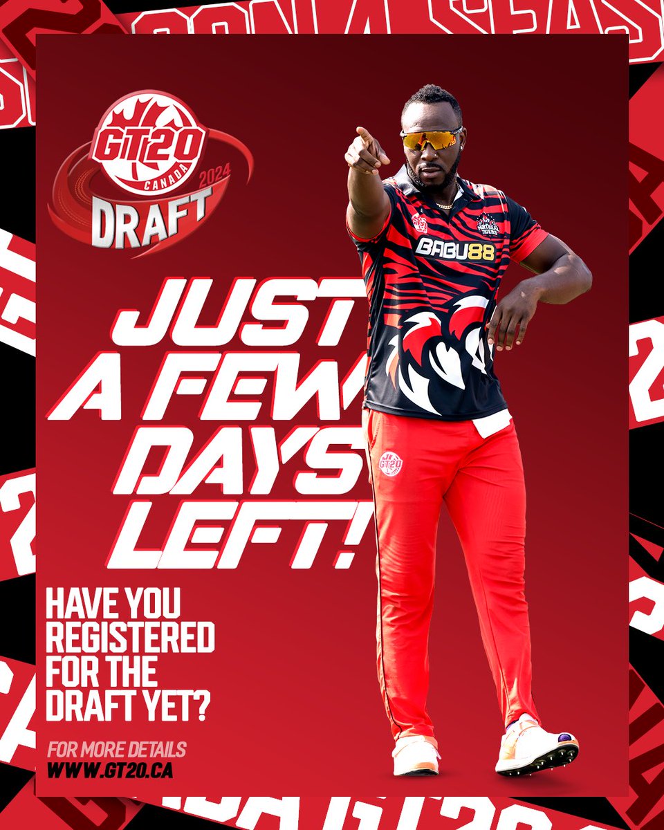The deadline is nearing! Register now for the Player Draft 🙌

Note - For seamless registration process, register via Laptop/PC 💻

Link 🔗 - registration.gt20.ca

#GT20Canada | #CricketsNorth | #GlobalT20