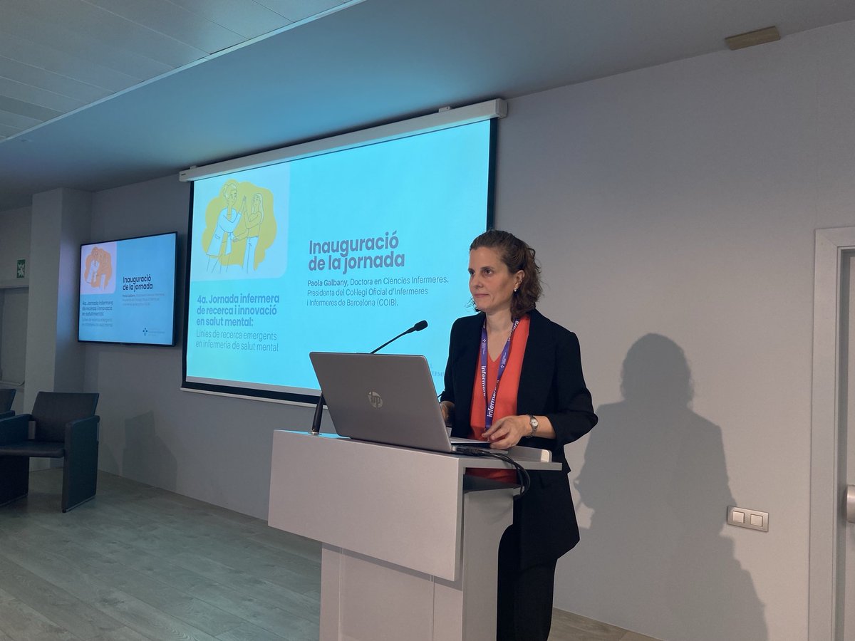 COIBarcelona's tweet photo. La Dra. Paola Galbany (@GalbanyPaola), presidenta del #COIB, inaugura la 4a Jornada de Recerca i Innovació en Salut Mental. https://t.co/MBEin0hkz0