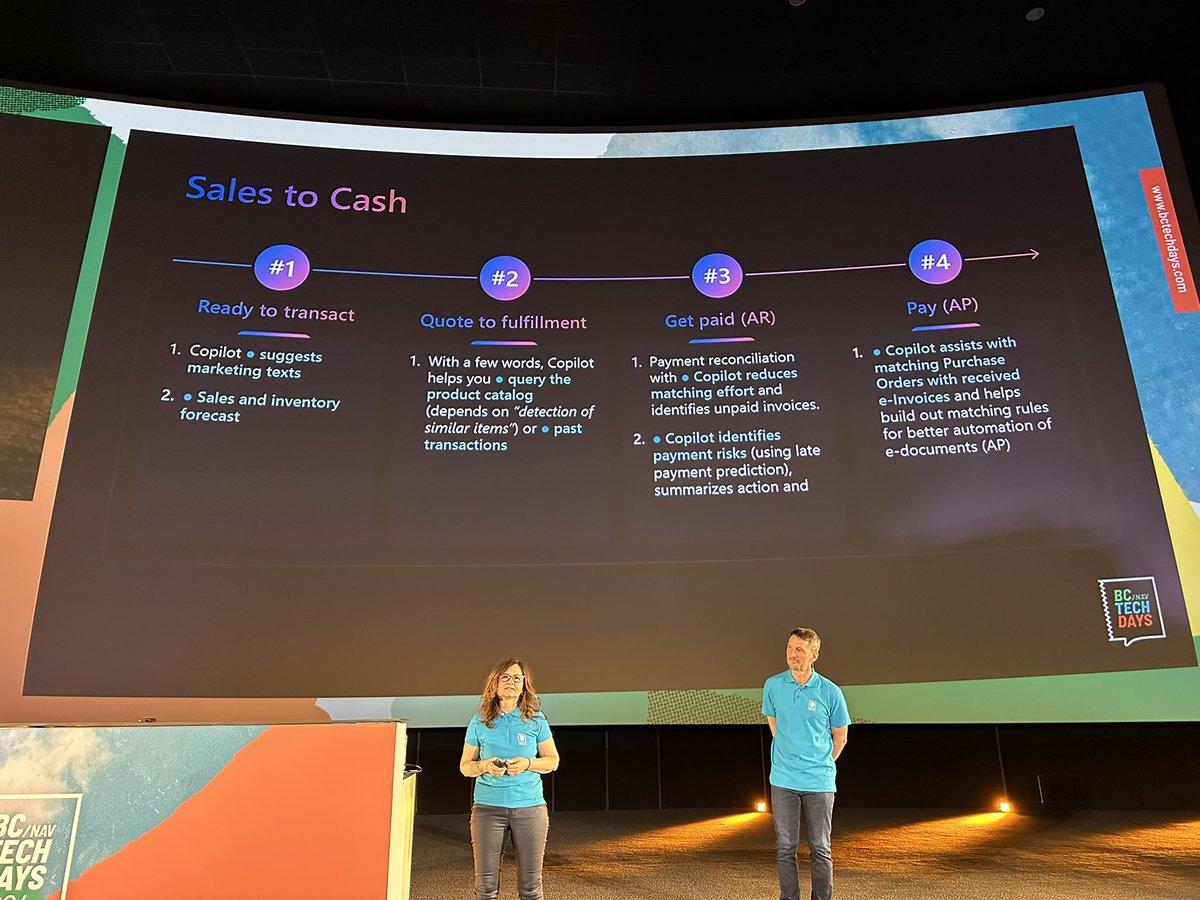 JesperSchulz's tweet photo. @luc_vandyck @MSDYN365BC @nav_horinas presenting the “Sales
to Cash” scenario. Copilot can really assist users in many ways here 🚀 https://t.co/AOdV492cxD