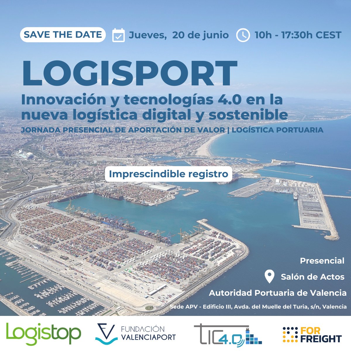 📍 La Fundación Valenciaport y Logistop se han unido para organizar la jornada '#LogisPort: Innovación y tecnologías 4.0 en la nueva logística digital y sostenible. 🍃 🔝

¡Inscríbete ya y descubre el futuro de la Logística Portuaria! 🚢 📦

Inscripciones👉