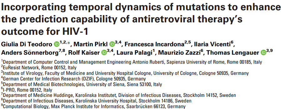 Giulia Di Teodoro (@giuditeodoro) on Twitter photo Happy to share our publication in Bioinformatics on the role of historical mutations on HIV-1 therapies outcome, lnkd.in/dTBC64Jy co-authored by #MartinPirkl, <a href="/FrancescaIncar2/">Francesca Incardona</a>, #IlariaVicenti, #AndersSönnerborg, #RolfKaiser, #LauraPalagi, #MaurizioZazzi, #ThomasLengauer Happy to share our publication in Bioinformatics on the role of historical mutations on HIV-1 therapies outcome, lnkd.in/dTBC64Jy co-authored by #MartinPirkl, <a href="/FrancescaIncar2/">Francesca Incardona</a>, #IlariaVicenti, #AndersSönnerborg, #RolfKaiser, #LauraPalagi, #MaurizioZazzi, #ThomasLengauer
