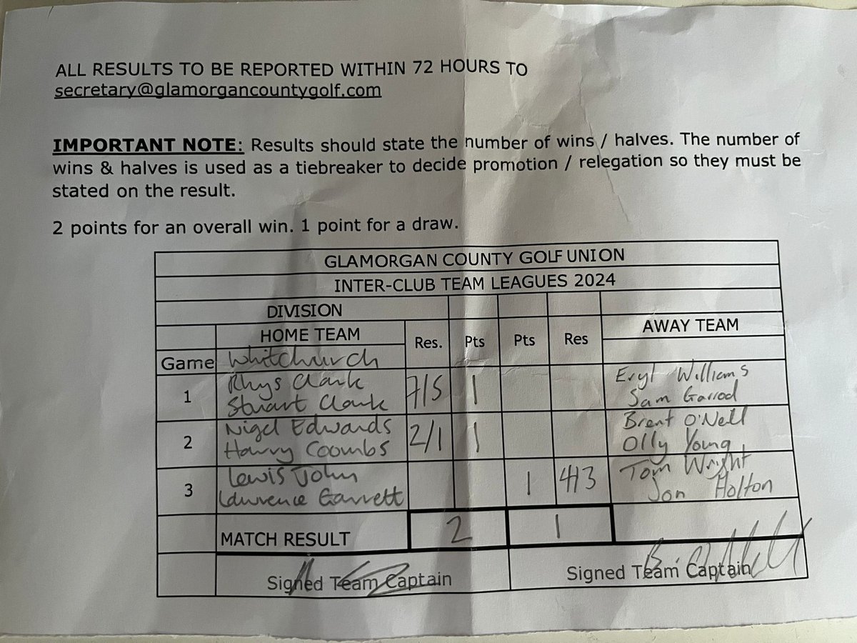 Backing up last week's away win against <a href="/radyrgolf/">Radyr Golf Club</a> the 1st Team made it a season double with a victory last night. Well done chaps, and thanks to Radyr for a great game.

Tonight is the turn of the 2nd's, if the weather will allow 🌧 🤔..... stay tuned!

<a href="/rhyskentclark/">Rhys Clark</a> <a href="/G_Aubz/">Geraint Aubrey</a>