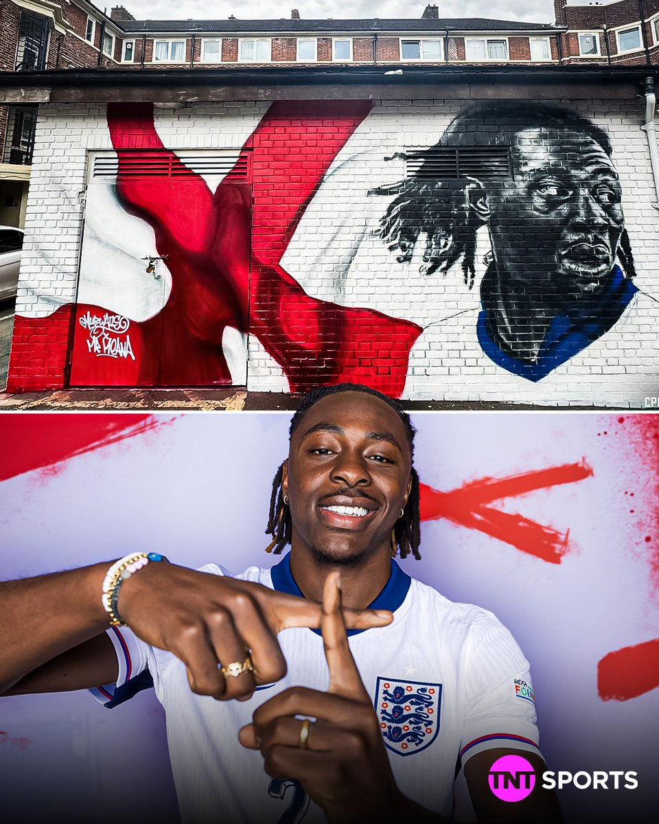 footballontnt's tweet photo. South London honours Eberechi Eze with a mural celebrating his call-up to England's Euro 2024 squad ❤️🏴󠁧󠁢󠁥󠁮󠁧󠁿

(📸 Mural photo via @CPFC) https://t.co/pTMa8QNJra