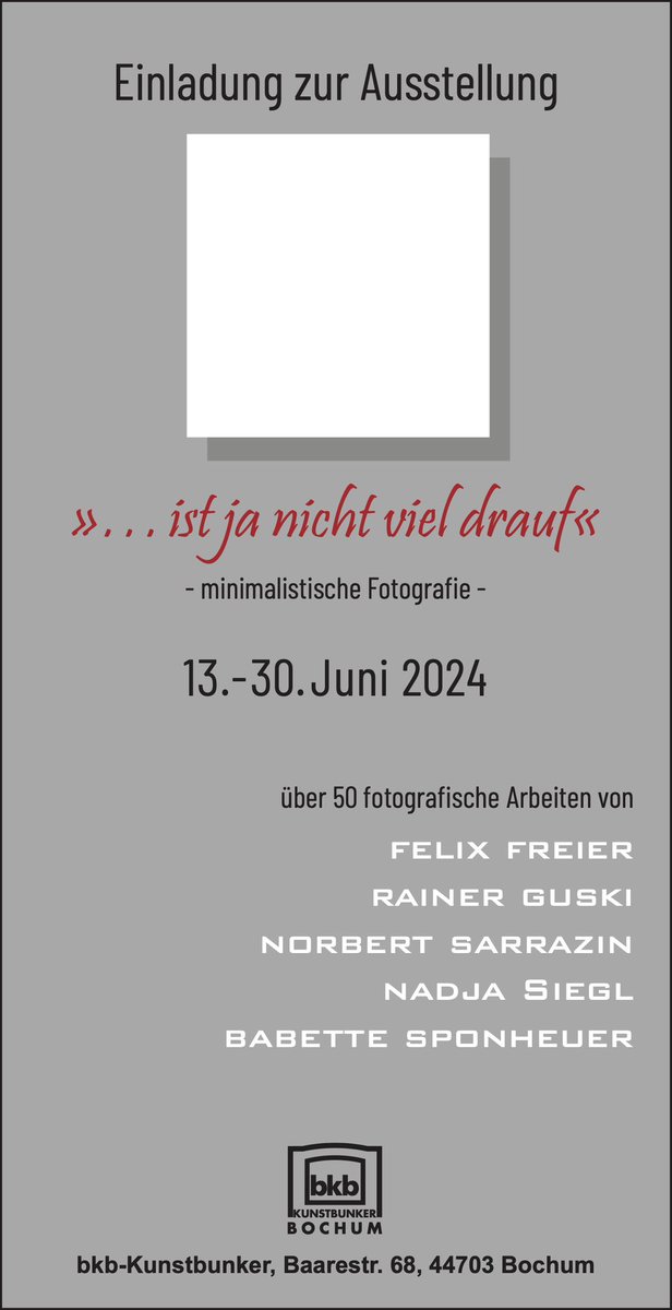nadjaskunst's tweet photo. Heute ist Eröffnung im Bochumer Kunstbunker👉… ist ja nicht viel drauf - minimalistische Fotografie 18:30 https://t.co/clR7VJBspw