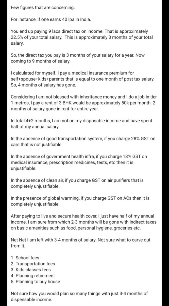 HindolSengupta's tweet photo. If you want to know why so many in the Indian middle class are in despair, read this. This is how a combination of tax policy and bad infra and global warming and toxic environment is ruining lives. https://t.co/uJoj5CXIjv