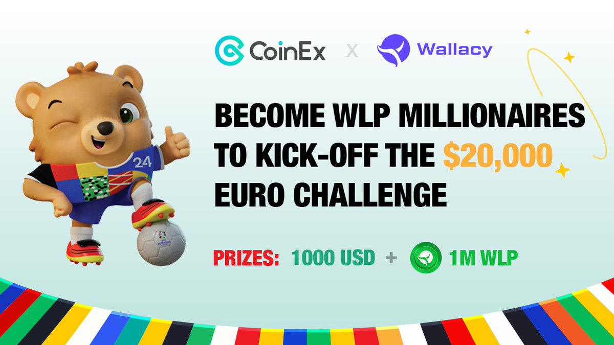 WallacyWallet's tweet photo. 🏆 Pre-Event of the Euro 2024 Challange 🏆

🎉 Welcome #EURO2024, Wallacy and CoinEx unite to host the 'EURO 2024 Prediction Challenge', featuring a $20,000 prize pool and tons of fun!

⭐️ To warm up the festivities, you can join in the Wallacy #RewardsHub event to pre-register and stock up on WLP for the main event!

🎁 Total Prize Pool: $1000 & 1,000,000 WLP

🟢 Your Tasks:
- Score 20 in Wallacy Football
- Join the [EURO 2024 Prediction Challenge] campaign.

🟢 Time to claim rewards: 9:00 AM UTC, June 16 (FCFS)

➡️ Follow this Step-by-Step Guide to get in on the action: https://t.co/di9Jth3sf7

#Wallacy #CoinEx