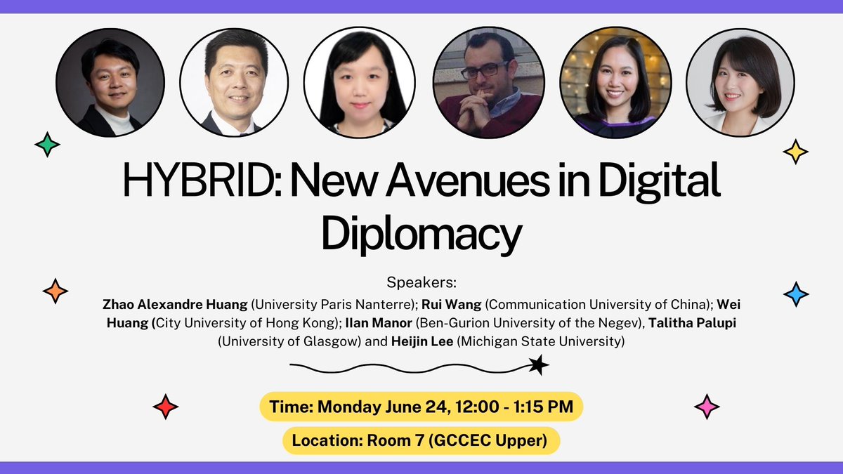 #ICA24 is almost here! We hope you are ready and set for travel. 

Join us for an engaging debate on emerging directions in #DigitalDiplomacy with <a href="/Ilan_Manor/">Dr. Ilan Manor</a> <a href="/ZhaoAlexHuang/">Zhao Alexandre HUANG</a>. We look forward to seeing you soon in #GoldCoast.