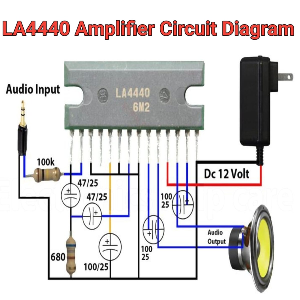 APPELECTRONIC_'s tweet photo. How to connect the LA4440 amplifier circuit?  #electric #circuit #diagram #diyproject #amplifier #LA4440 https://t.co/WYy1ZzuBvi