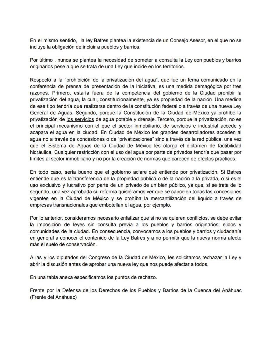 ALERTA

El Congreso piensa aprobar mañana una nueva ley ambiental.

La Ley es un retroceso, permite privatización de espacios en el suelo de conservación, borró derechos de la Tierra que eran un tibio avance para los derechos de la naturaleza, no se consultará previamente, etc.