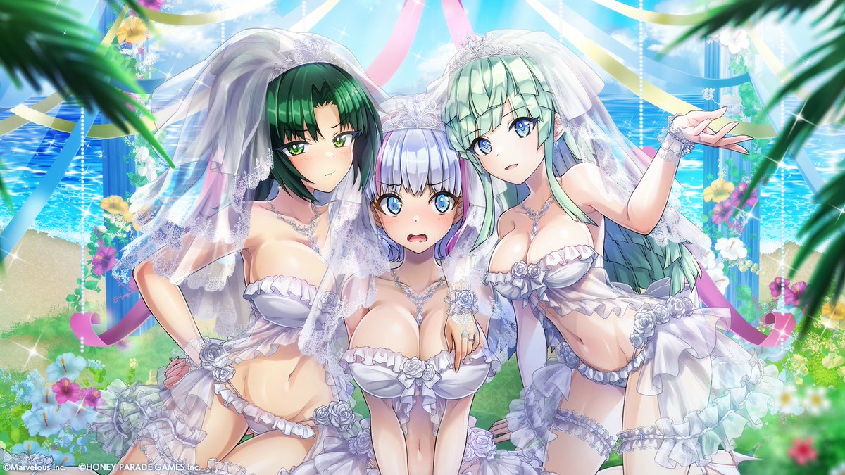 dolphin_HPG's tweet photo. 『UR 浜辺の女神たち』

（と、ととトモちんどうなっちゃうの～！？）
「なんでタキシードじゃないんだよ……」
「こうかな？　いやもう少し右か……？
杏里、もう少しくっついてくれ」
「ったく、わかったよ……」

ターン開始時、味方全体のHPを回復！

#ドルウェブ https://t.co/D4XKWnrpC1