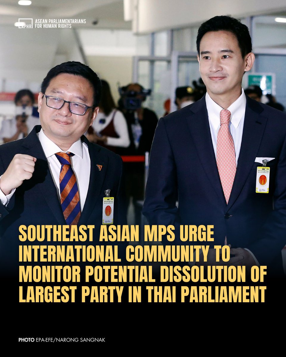 Southeast Asian MPs urge international community to monitor potential dissolution of largest party in Thai parliament. <a href="/MFPThailand/">MFP Thailand</a> 

aseanmp.org/2024/06/13/sou…