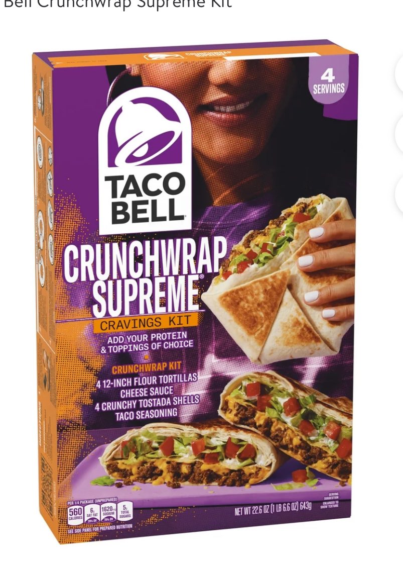 Tzaruba's tweet photo. @MeatSauce1 @MeatSauce1 there is now a Taco Bell Crunchwrap kit available to buy for around $7. Agree that Crunchwraps are delicious. https://t.co/7gluN0yQ4U