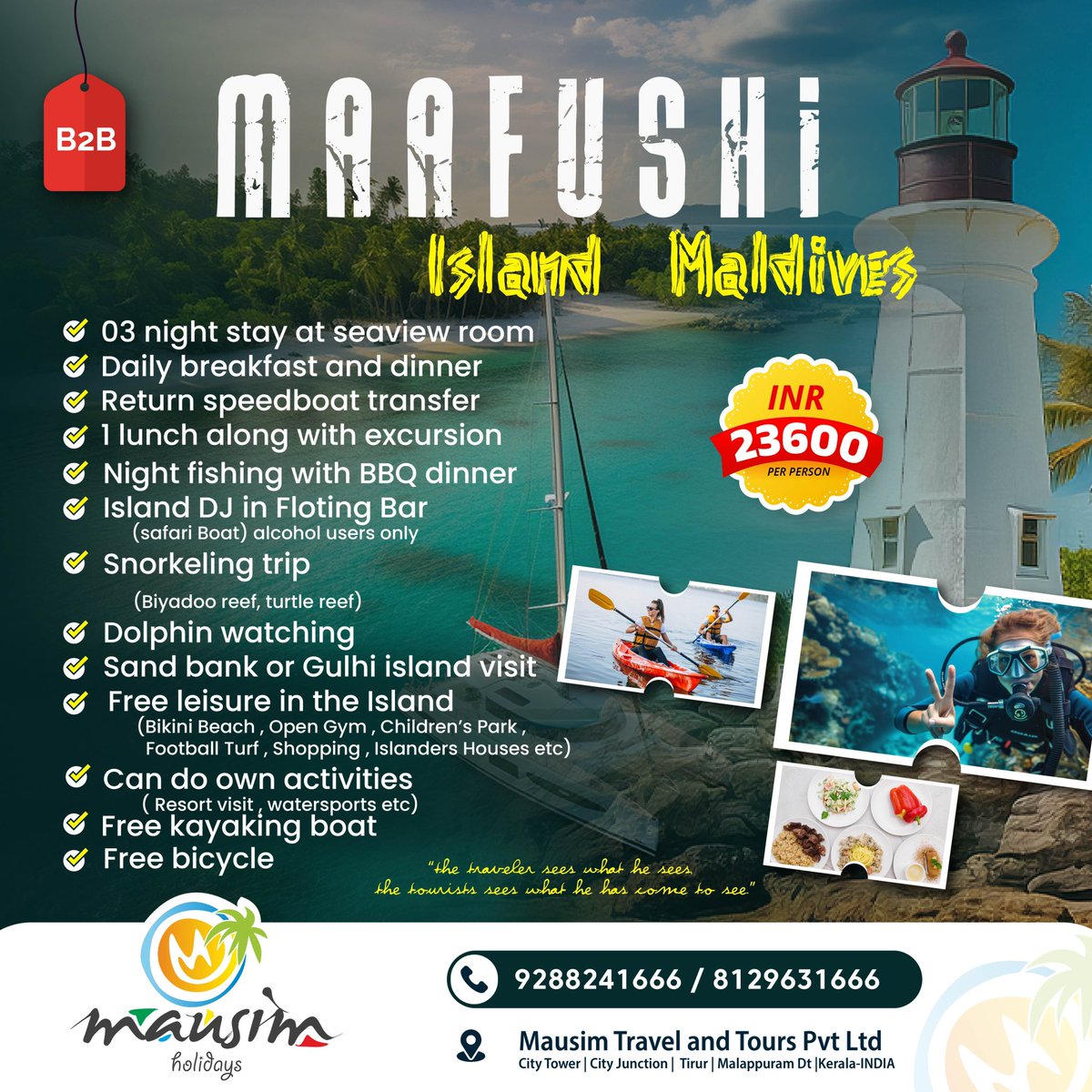 mausimholidays's tweet photo. Special B2B rates for Maldives

@mausimholidays Kerala’s number one Maldives Tour Operator #mausimholidays 

India’s leading Maldives Tour Operator 
Emerging Destination Management Company of Maldives @mausimholidays https://t.co/vanI6K5QET