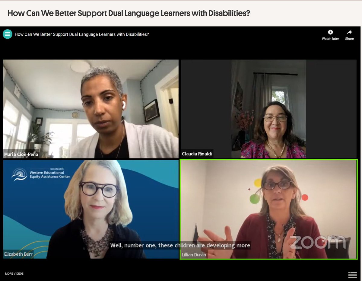 emytomita's tweet image. Why do we need bilingual professionals delievering SPED services? #1 To address their IEP goals, they need to understand the teaching in order to benefit from the instruction. Learning will take longer in L2. #DrLilianDuran #NotRocketScience @NewAmerica youtube.com/watch?v=jcc3Jc…