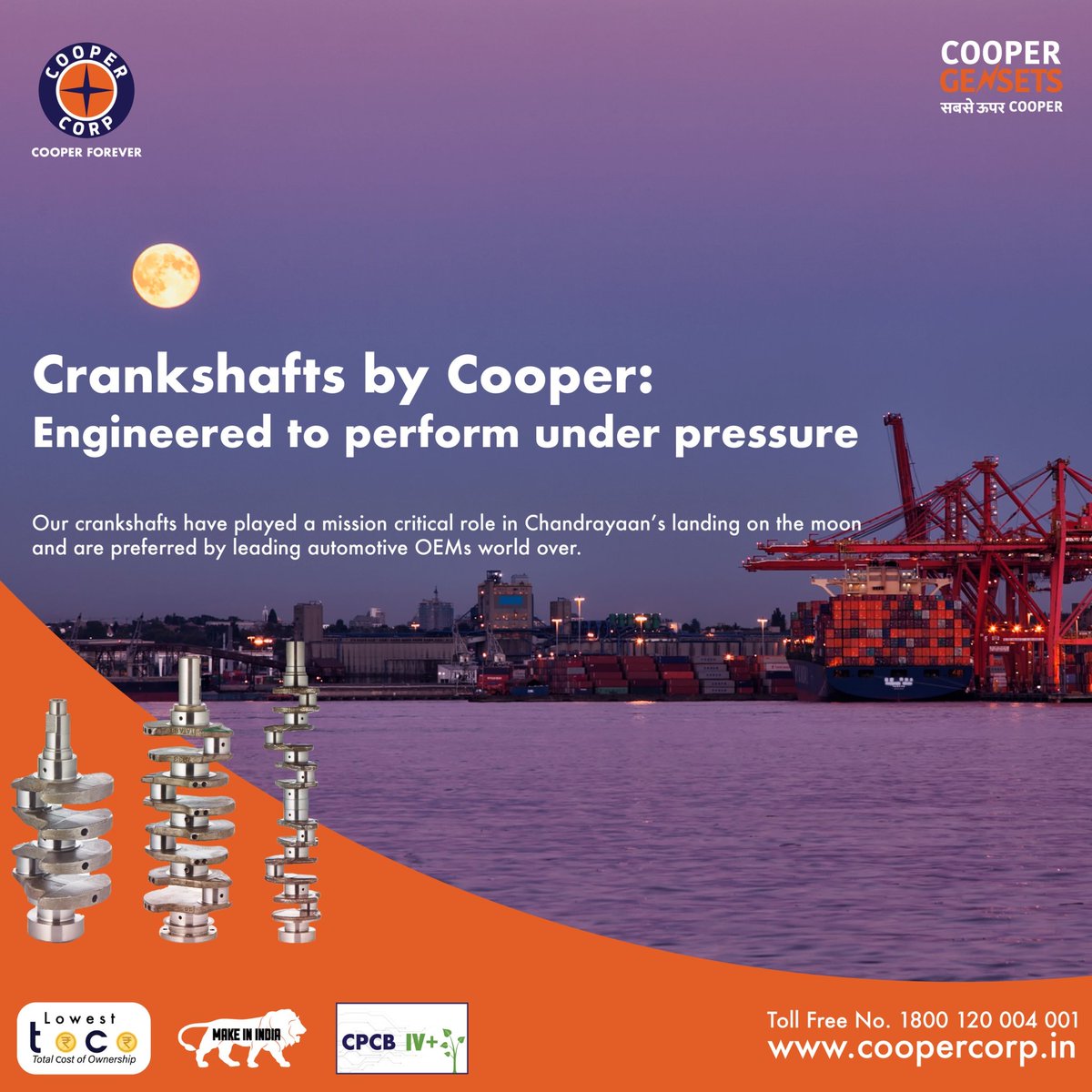 CooperCorpIndia's tweet photo. Discover engineering excellence with Cooper Crankshaft, the industry leader in high-performance crankshafts. Our crankshafts played a mission-critical role in Chandrayaan’s historic moon landing.
#sabseoopercooper
 #coopercorp
#crankshafts 
 #chandrayaan3 
#automotiveinnovation https://t.co/B5MBkcLhjs