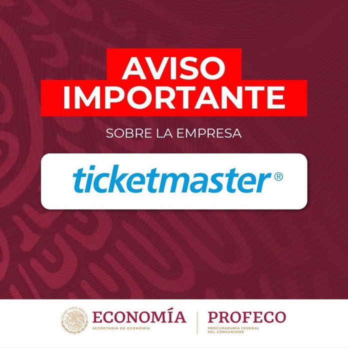porktendencia's tweet photo. “Ticketmaster”:
Porque la PROFECO emitió hoy una medida precautoria donde afirma que el tema de la inasistencia de artistas no exime a Ticketmaster de realizar reembolsos y pide la suspensión de esa nueva política. https://t.co/I4YWWhLvbj