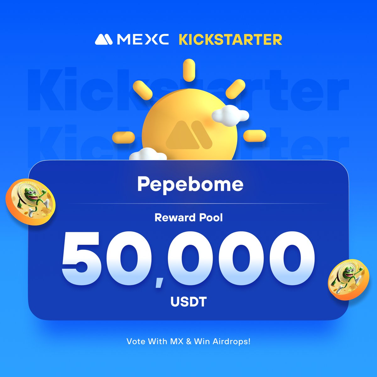 .<a href="/PEPEBOME/">PEPEBOME</a>, a memecoin on the Ethereum chain, is coming to #MEXCKickstarter 🚀 

🗳Vote with $MX to share massive airdrops
📈 $PEPEX/USDT Trading: 2024-06-14 13:00 (UTC)

Details: mexc.com/support/articl…