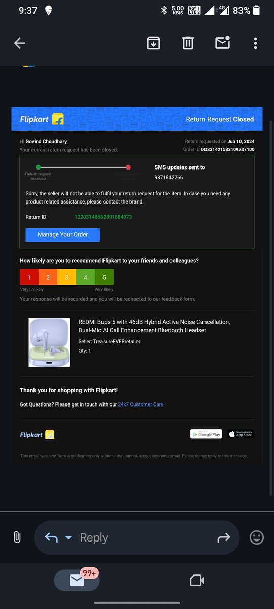 GovindC7549593's tweet photo. Frustrated with @Flipkart's return policy! My return requests keep getting rejected for no valid reason. This is unfair and feels like I'm being cheated. It's time to step up your customer service game, Flipkart! #FlipkartFail #UnhappyCustomer #ConsumerRights https://t.co/AL7xVgVbBj