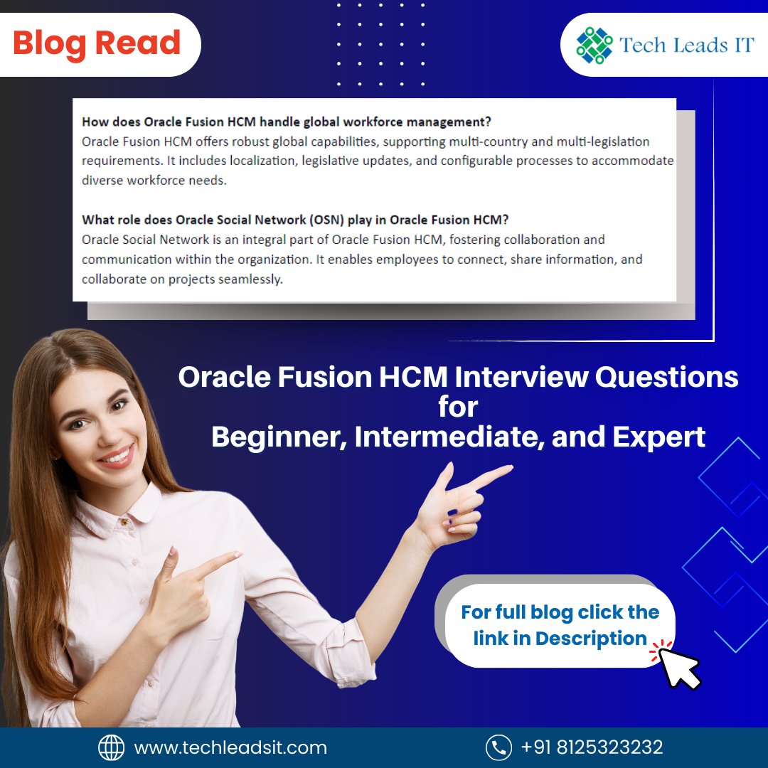 TECHLEADS1's tweet image. 🚀 Ready to ace your Oracle Fusion HCM interview? 

Click the link below to read the full content and get interview-ready! 

techleadsit.com/blog/details/o…
.
.
.
.
.
#interview #Interviewsession #questions #tipsandtricks #INDvsUSA #OneStepToHelp #Meditation #Xiaomi14CIVI #techleadsit