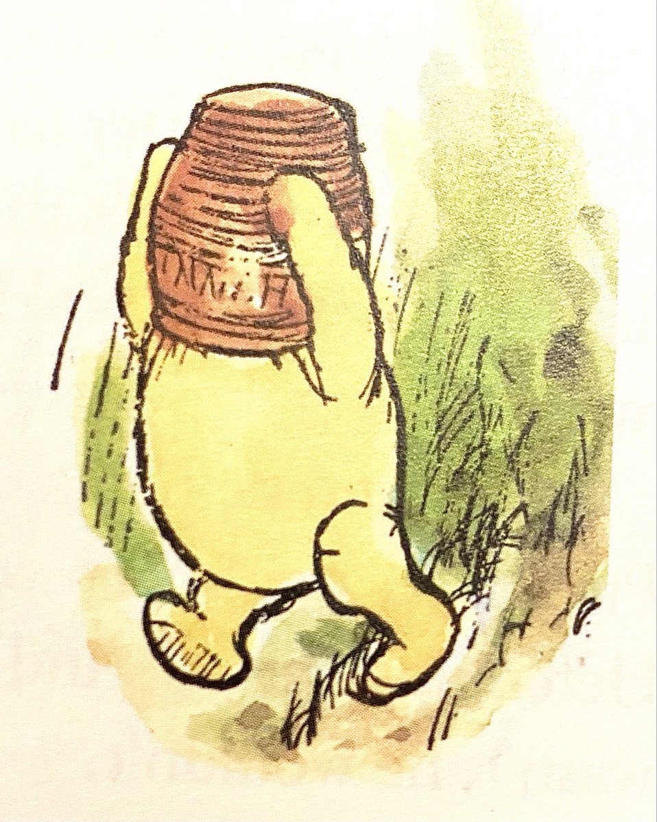 A_AMilne's tweet photo. “Heff,” said Piglet, breathing so hard that he could hardly speak, “A Heff - a Heffalump.”
“What did it look like?”
“Like - like - It had the biggest head you ever saw. A great enormous thing - like a jar.” 
“Well, said Christopher Robin, “I shall go and look at it.” ~A.A.Milne https://t.co/I70mXy9Jhq