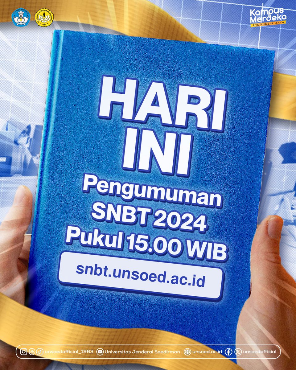 Hari ini penguman SNBT 2024, are you ready calon gensoed24?? 

Nanti jam 3 sore Kalian bisa langsung cek ke laman snbt.unsoed.ac.id yaa! Apapun hasilnya semoga mendapatkan yang terbaik aamiin! 

See u di Unsoed🫶🏻✨