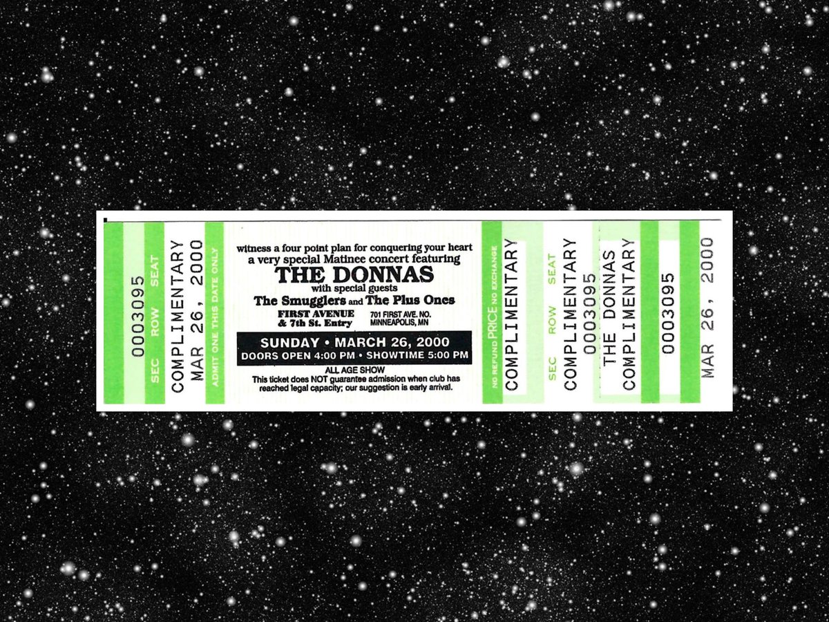 TwinkiePunk's tweet photo. The Donnas with The Smugglers and The Plus Ones at First Avenue in Minneapolis, MN. 03/26/2000.
@thedonnas @ItsTheSmugglers @FirstAvenue
#TheDonnas #TheSmugglers #ThePlusOnes #FirstAvenue #FirstAve #Minneapolis #Mpls #Minnesota #MN #ConcertTickets #MusicMemories https://t.co/UCUZvgGK3A