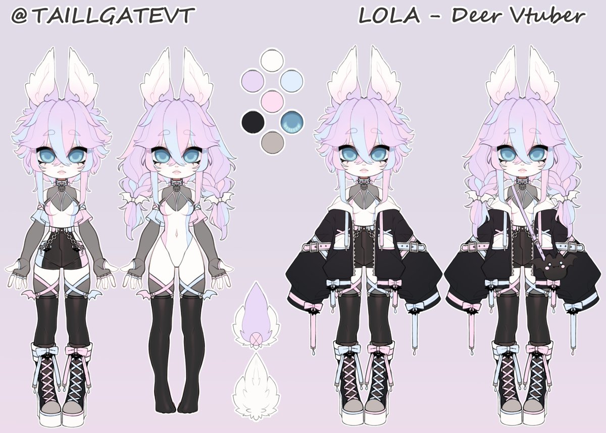 TaillgateVT's tweet photo. After much brainstorming and sketches. I give to you the finished main outfit! ✨Ta da! ✨
Meet Lola! My Little Deer #vtuber
I'm super happy with them. Next step is making my own split model :3 ✨SOOOON ✨
#characterref #vtuberreference #charactersheet https://t.co/y6EtyW4FUx