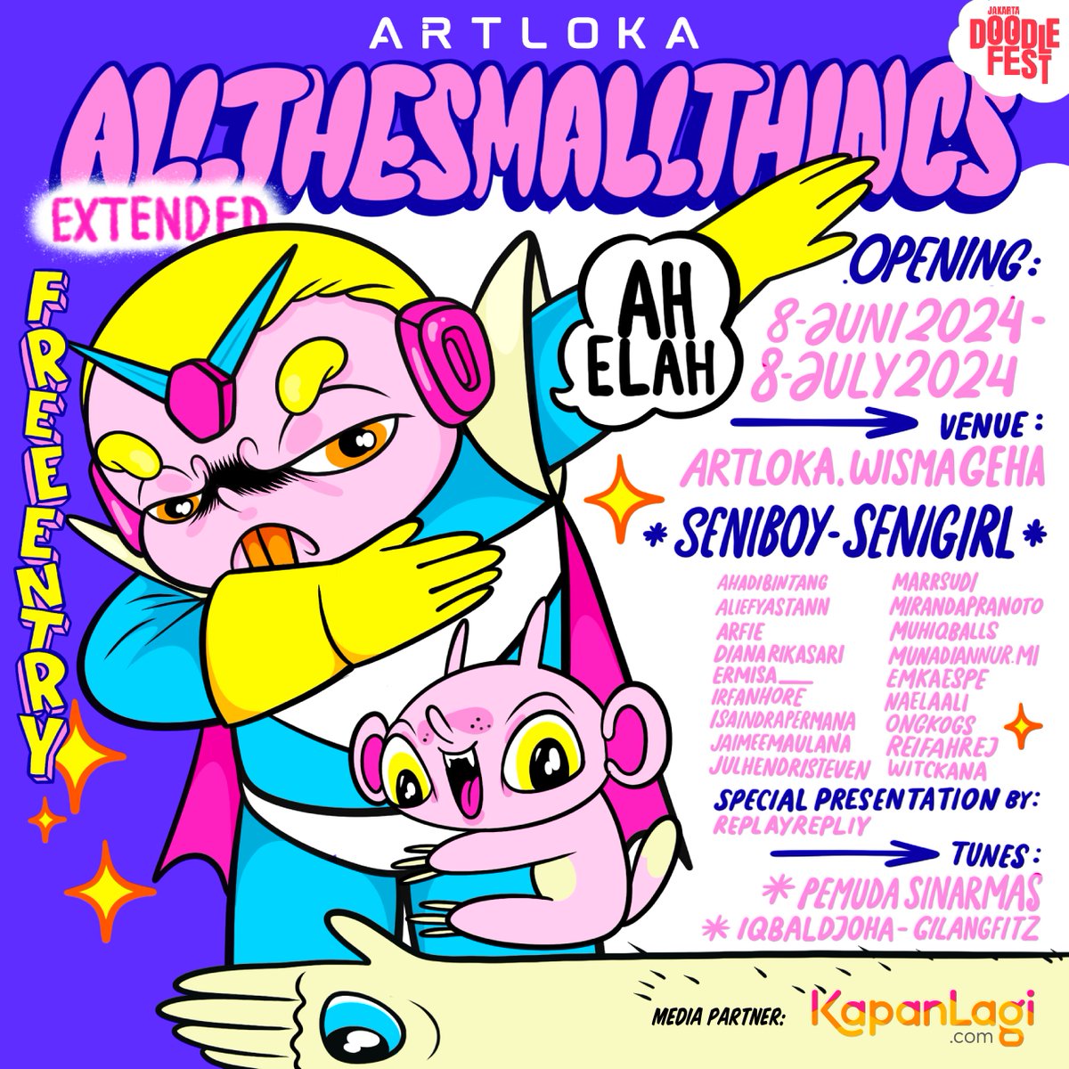 KapanLagicom's tweet photo. Seniboys and senigirls, jangan lewatkan #AllTheSmallThingsExt!
#AllTheSmallThings balik lagi sebagai bagian dari Rangkaian acara #JakartaDoodleFest 2024! Acara berlangsung 8 Juni-8 Juli 2024 di Artloka, Wisma Geha, Jakarta Barat &amp; GRATIS. Jangan sampai nggak dateng! #jdf2024 https://t.co/06TjJoCkZL