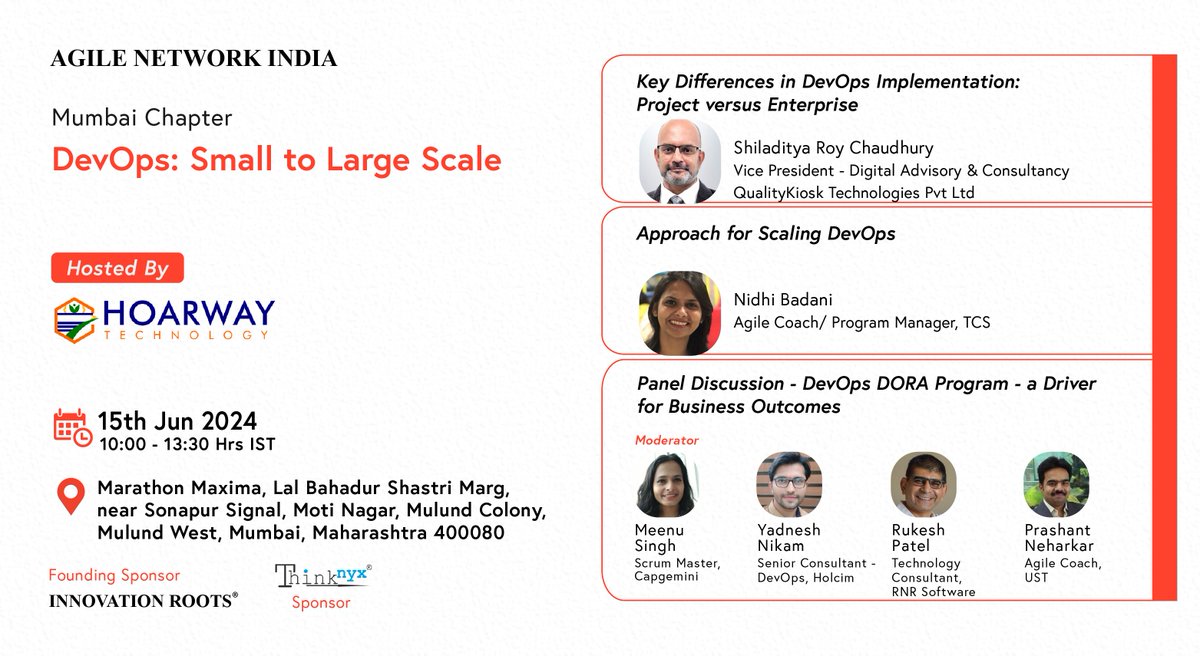 AgileNetwork_in's tweet image. Agile Network India #MumbaiChapter | #JuneEvent

Agenda Live!

Date: 15th June, 2024 (Saturday)
Time: 10:00am to 1:30pm
Hosted By: @hoarwaytech , #Mumbai

Join us: agilecommunity.org/event-details/…
 (Free to participate)