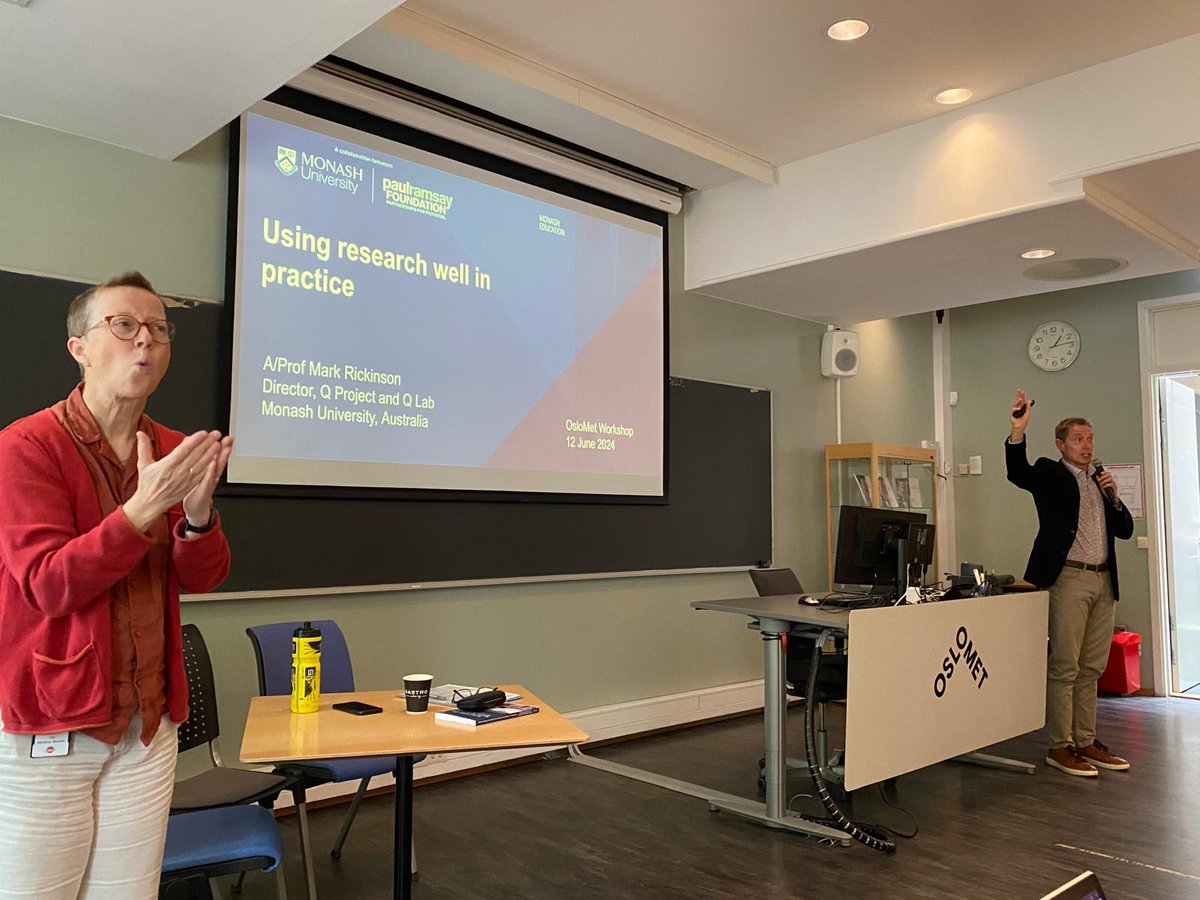 Recently <a href="/mark_rickinson/">Mark Rickinson</a> delivered an interactive workshop <a href="/OsloMet/">OsloMet</a> on 'Using research well in practice' to 50 school leaders/teachers, system leaders from municipalities and university researchers. #UsingResearch #ResearchUseInAction #QURE