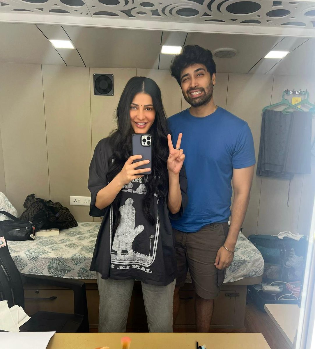 Ram99media's tweet photo. #AdiviSesh &amp; #ShrutiHaasan clicked themselves in between the shoot of #Dacoit!

The team is currently shooting a MASSIVE ACTION SCHEDULE at a brisk pace.

#Tollywood #Ram99Media https://t.co/WAHEFW0z5T