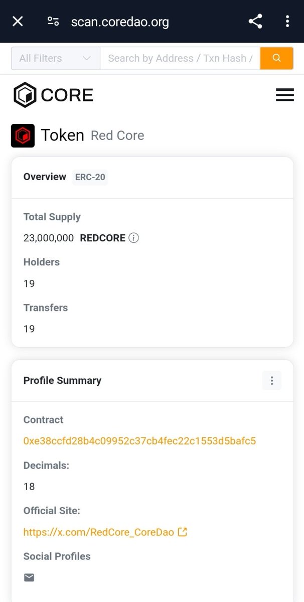 RedCore_CoreDao's tweet photo. $REDCORE #REDCORE
Check On Corescan
https://t.co/TjP1ffNCe5 https://t.co/qx3F3IB64a
