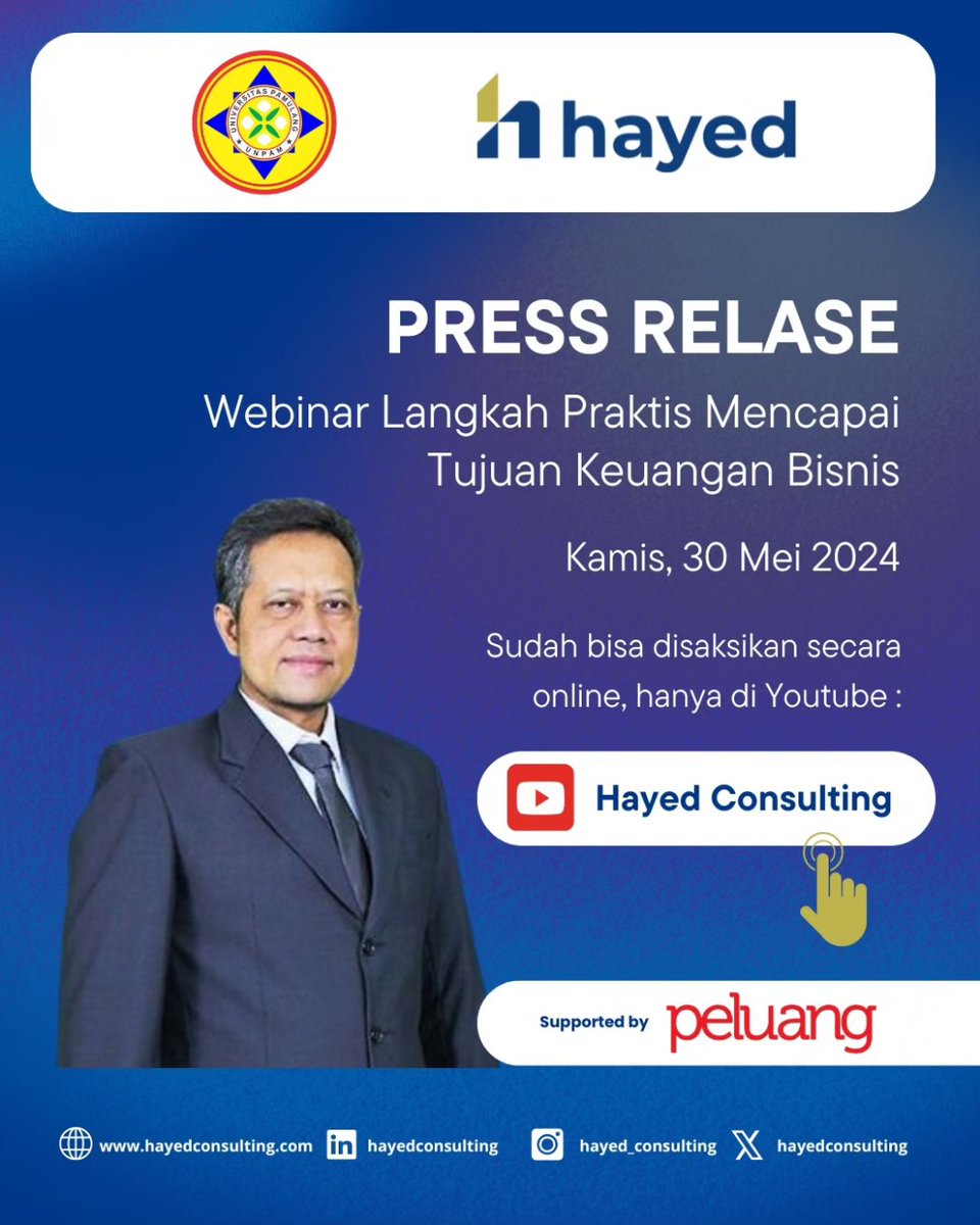 hayedconsulting's tweet photo. Yuk, saksikan secara online, Webinar "Langkah Praktis Mencapai Tujuan Keuangan Bisnis", hanya di official youtube Hayed Consulting!
https://t.co/SnQlXkMaEs https://t.co/QOxetUPQRO