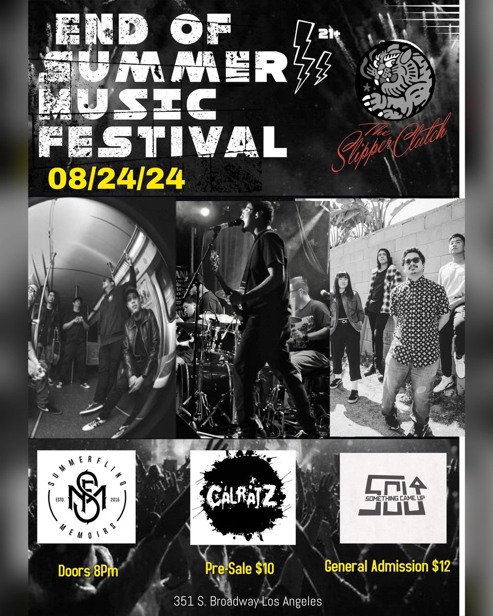 SCU_official's tweet photo. 🚨GIG ALERT!!!🚨

TARA NA SA THE SLIPPER CLUTCH IN LOS ANGELES
FOR THE END OF SUMMER FESTIVAL ☀️ 

OUR BROTHERS Calratz  and @smmrflng WILL BE THERE TOO! THIS IS GONNA BE A FUN NIGGGGHT! ☄️

C U THERE 👀 https://t.co/8SeE3prRtT