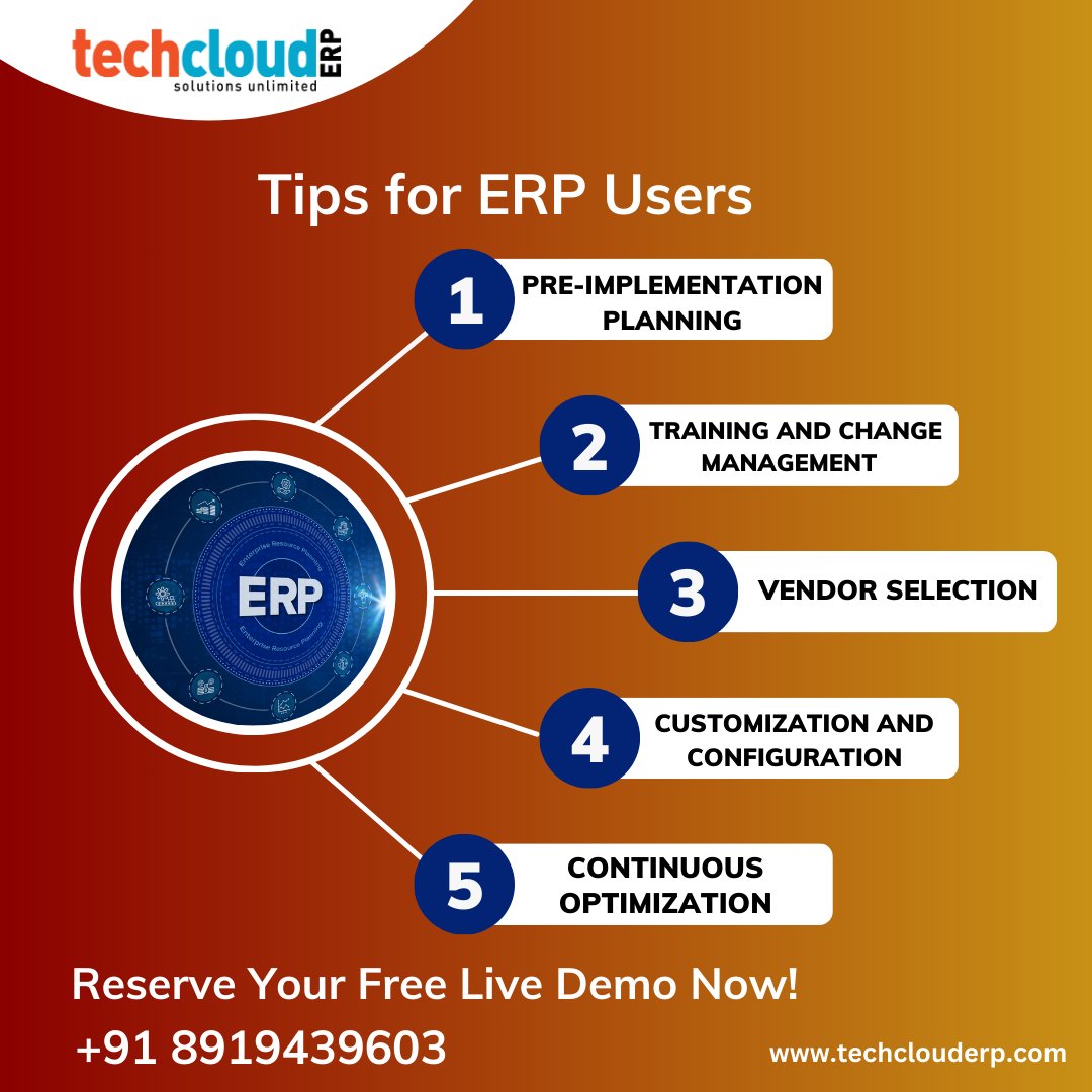 TechCloudERP's tweet photo. Tech Cloud ERP ensures effective pre-implementation planning, thorough training, and change management.

#techclouderp #BestERP #number1erp #allinoneerp #ERP #ERPlearnings #businesstips #techtips #productivityhacks #softwareadvice #employeetraining #ERPimplementation #workplace https://t.co/RsrNG1DYvo