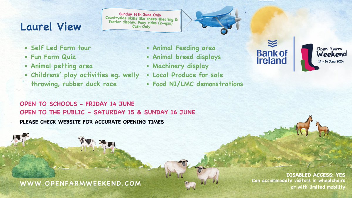 BOIopenfarm's tweet photo. 📍SAVE THE DATE📍Visitors to @LaurelView, Templepatrick can enjoy these activities on Sat &amp; Sun as part of Bank of Ireland Open Farm Weekend. Also meet the farm hosts and enjoy the surroundings of this Co. Antrim farm. Free to attend, no booking required! https://t.co/YzW7yhyB0o https://t.co/NFMw9GGFWt