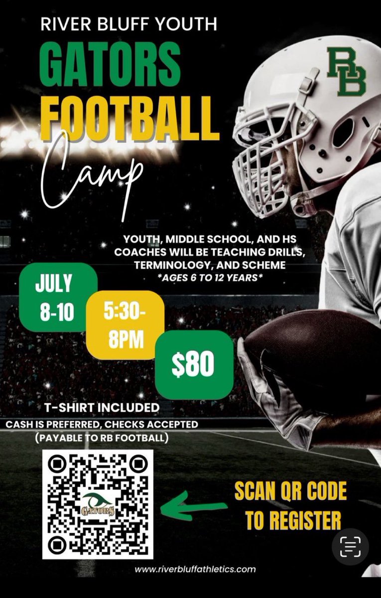 River Bluff Youth Sports (@rbyouthsports) on Twitter photo CALLING ALL RBYS PLAYERS!!! Donāt miss this opportunity to learn from <a href="/RBGatorFootball/">River Bluff Football</a> Coaches and Players!! CALLING ALL RBYS PLAYERS!!! Donāt miss this opportunity to learn from <a href="/RBGatorFootball/">River Bluff Football</a> Coaches and Players!!