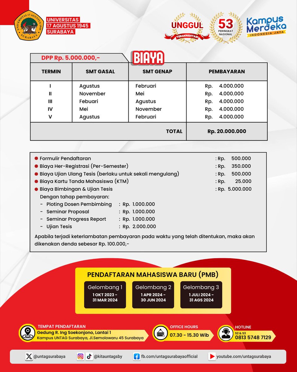 Halo Sahabat Merah Putih!
Untag Surabaya telah memiliki Program studi yang baru,  Magister Arsitektur. Dapatkan potongan khusus bagi kalian 10 mahasiswa pendaftar pertama. 

Tunggu apalagi langsung hubungi layanan PMB Untag Surabaya 081357487129

#UntagSurabaya
#MagisterArsitek