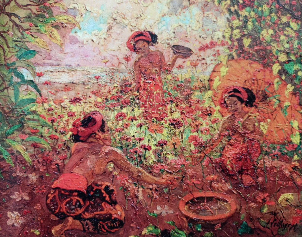 Paintings of Adrien - Jean Le Mayeur de Merpres (1880-1958) titled "Ni Pollok in the Garden", oil on canvas 75x90cm